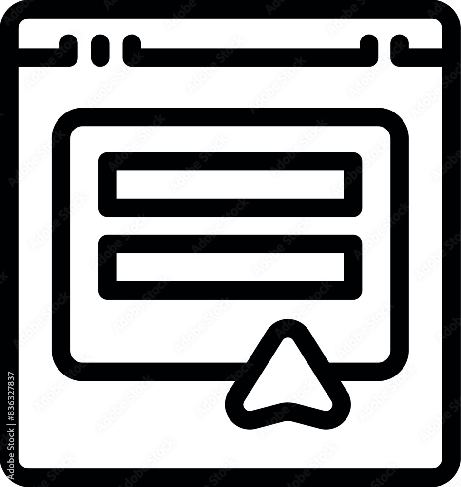 Poster black and white illustration of a stylized web browser window with a cursor arrow