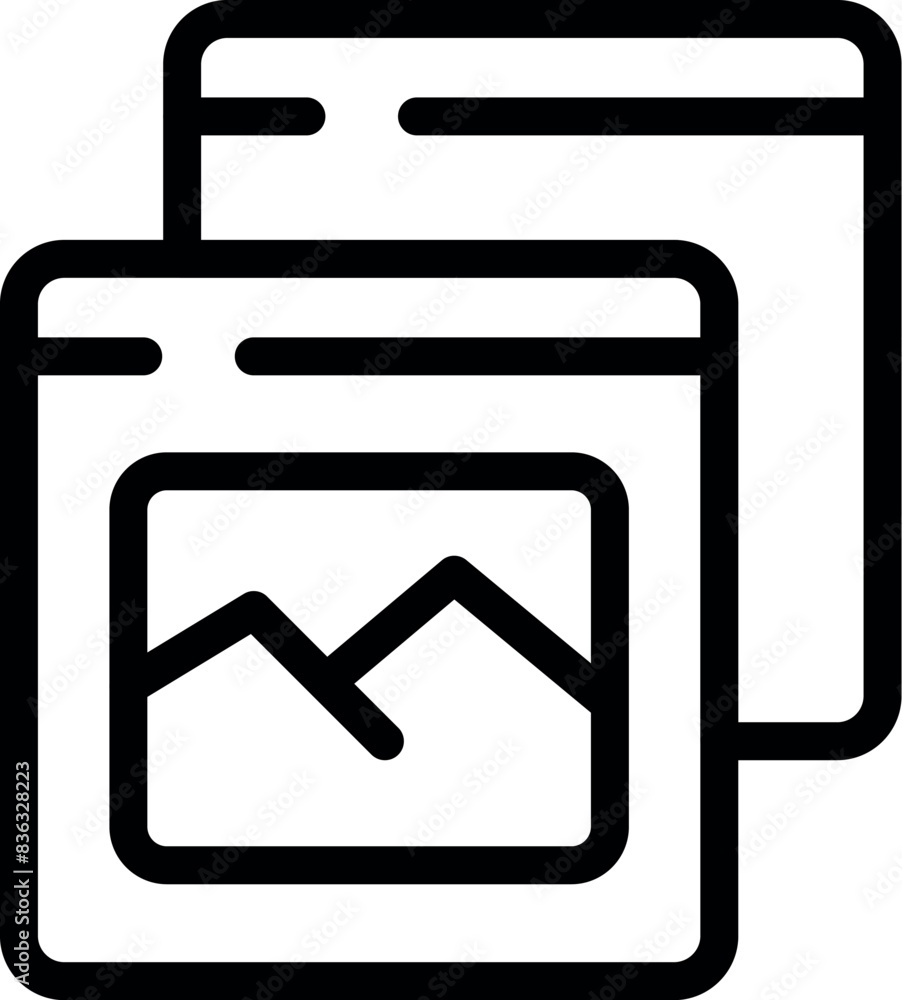 Poster simple black and white illustration of gallery interface icons used in web design