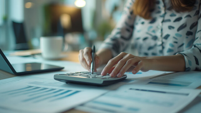 Person calculating on laptop