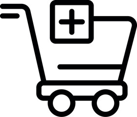 Simple and minimalist black and white medical shopping cart icon for purchasing healthcare supplies online through ecommerce pharmacy services vector illustration representing the symbol of health
