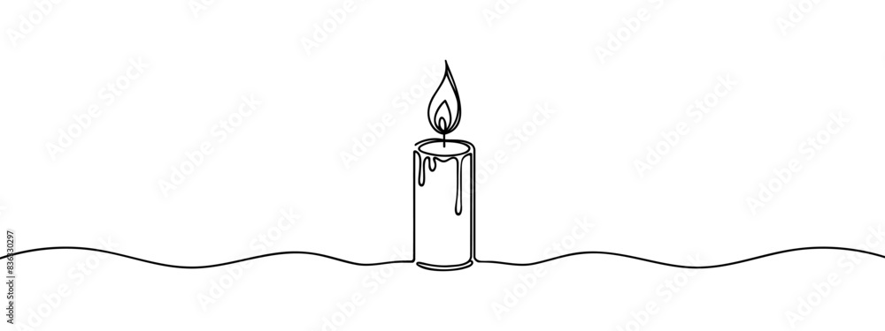 Wall mural one line continuous lightning candle symbol concept. silhouette of burning memorial ceremony church 