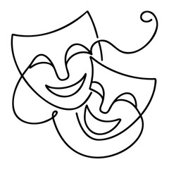 theater humor smile mask one line continuous line art © Vasyl Yurlov