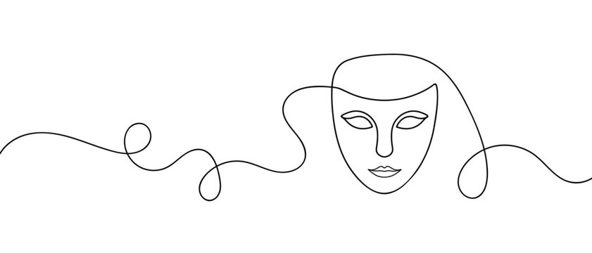 recommend clip art: Theater mask one line continuous line art