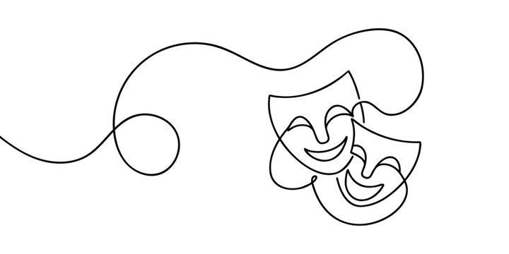 theater humor smile mask one line continuous line art
