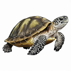 Fototapeta premium A Graceful Green tortoise animal turtle reptile illustration isolated on white background