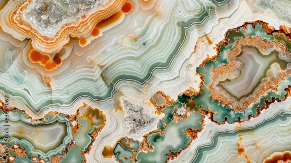Poster mesmerizing patterns and textures of light colored jasper mineral slice for background with colorful