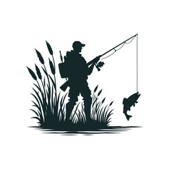 fishing silhouette, fisherman clipart, hunting silhouette, fisherman flat design, fishing vector design, fishing graphic illustration.