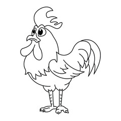 Funny rooster cartoon vector coloring page © deny