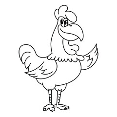 Funny rooster cartoon vector coloring page