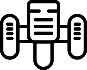 Simple line drawing of a satellite icon in black and white, isolated on a white background