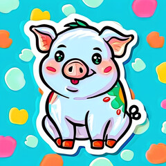 Fototapeta premium Cute Piglet Illustration with Colorful Hearts on Blue Background