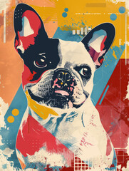 Retro French Bulldog Bliss - Colorful abstract Poster