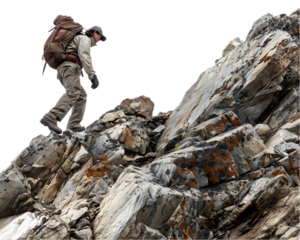 Climber on the top of mountain. Success or achievement concept