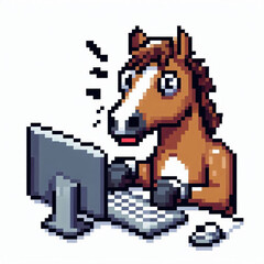 Fototapeta premium An icon of a horse typing on a computer
