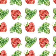Strawberry seamless pattern. Berries and leaves. Watercolor illustration isolated on white background. Packaging paper, textiles, covers, wallpaper.