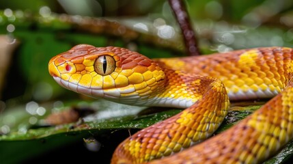 Obraz premium Ahaetulla prasina is a snake species found in Colubridae family and originating from southern Asia