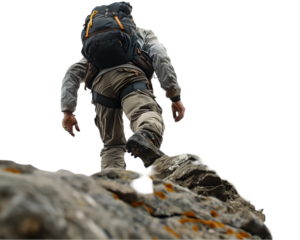 Climber on the top of the mountain achievement concept 