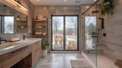 The bathroom is decorated in a modern style