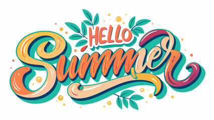 Word text Hello Summer, vibrant and colorful retro style. graphic illustration, summer-themed designs, greeting cards, t-shirts, posters, or social media posts celebrating arrival of the warm season