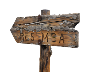 Old pointing or Trail sign showing directions on transparent background