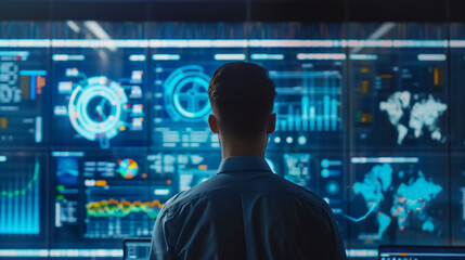 Futuristic Digital Interface, Abstract Background. Technology, Business, Finance, Science. High Tech Holographic Virtual Display, Intuitive User Experience, Data Analysis, Innovation, Work, Success