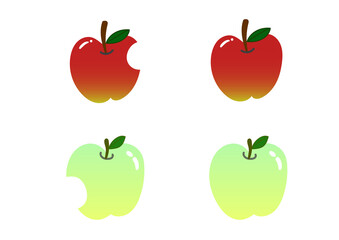 赤リンゴと青リンゴ、齧られた赤リンゴと青リンゴ