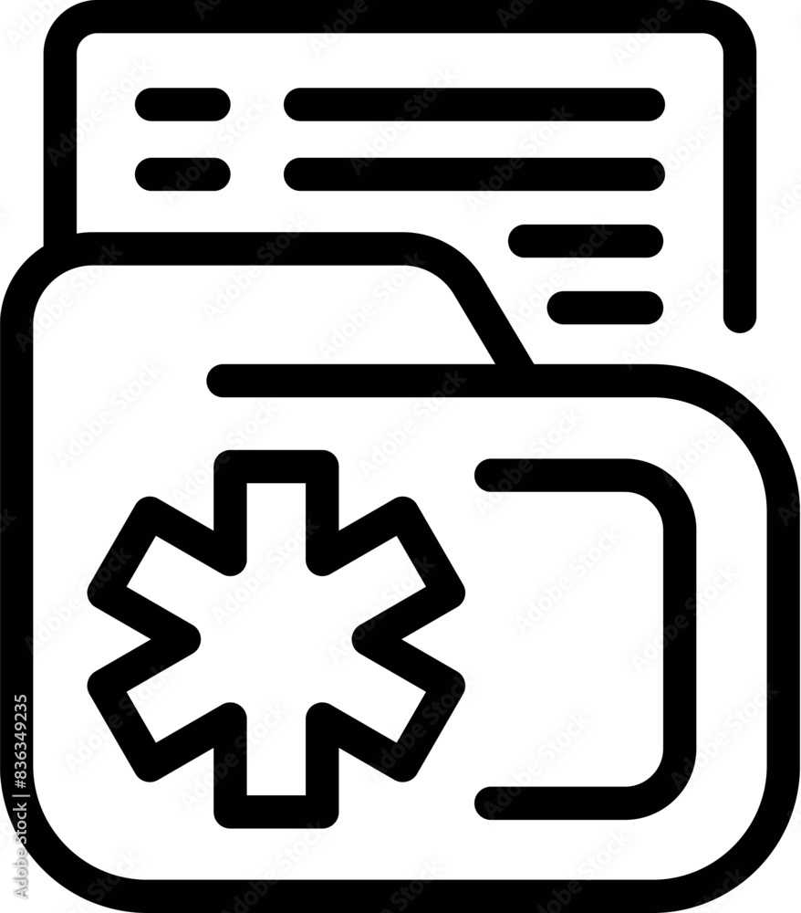Poster black and white vector illustration of medical folder icon for healthcare documentation and records 