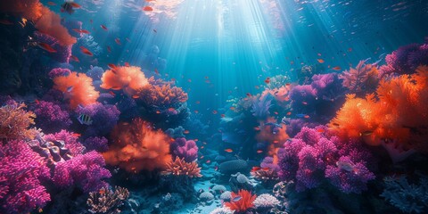 Colorful Marine Life in Clear Blue Water, generative ai