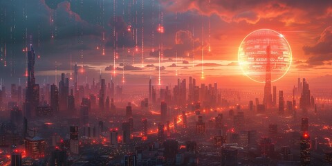 Obraz premium Futuristic Financial District, generative ai