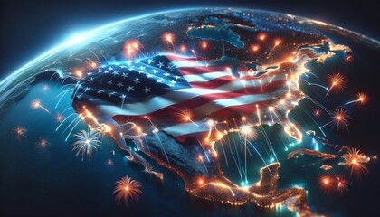 Background for the USA Independence Day with scene of the USA map with flag.