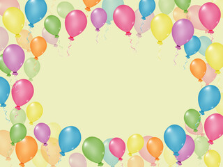 Celebration background with flying helium сolorful balloons and ribbons. Concept of party and happy birthday holiday.