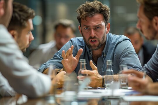 Group of men discussing over drinks - Powered by Adobe