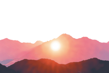 Sunset View Between Mountains Isolated on Transparent Background