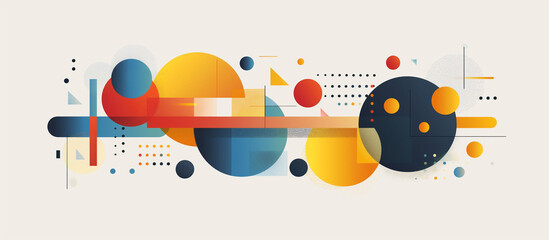 Obraz premium Geometric abstraction background. Abstract horizonatal banner. 80's graphic design style. Digital artwork raster bitmap. 