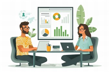 Two people working at laptops and papers