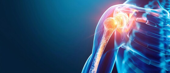 Detailed shoulder pain visible in xray imaging, medical illustration
