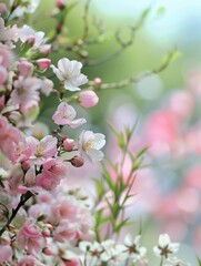Obraz premium Serene Spring Blossoms in Soft Focus with Ample Copyspace for Text - Detailed Shot of Fresh Blooming Flowers