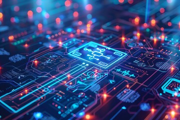 Close up of circuit board with many lights