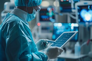 Surgeon using tablet computer in operating room
