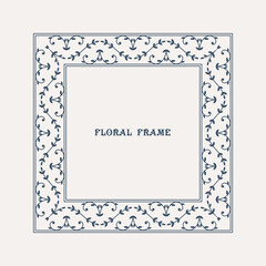 Retro square frame with traditional floral ornament. Filigree geometric design elements and ornamental page decoration