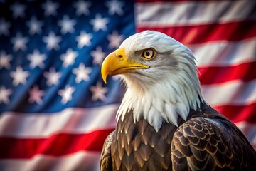 American Bald Eagle - symbol of america -with flag. United States of America patriotic symbols.