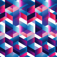Colorful Geometric Seamless Pattern with Bright Abstract Cubes and Shapes