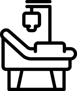 recommend clip art: Black line icon depicting an iv drip stand next to a hospital bed, symbolizing healthcare