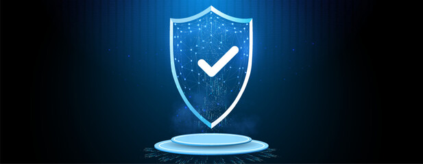 Digital Security Shield with Checkmark on Dark Background