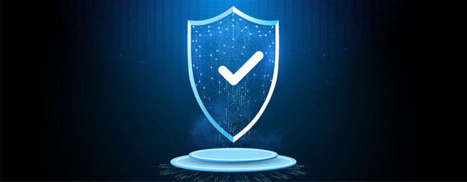 Digital Security Shield with Checkmark on Dark Background
