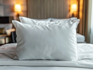 White Pillow on a Hotel Bed With Soft Fabric Cover