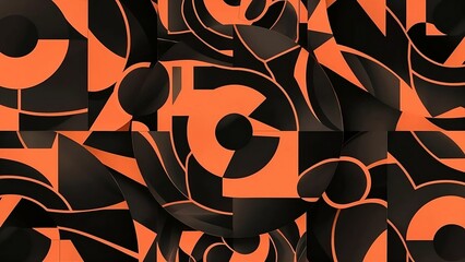 Abstract background, circular geometric shapes, black and orange colors
