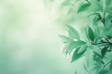 Soft green pastel background with green sprig soft focus. close-up.


