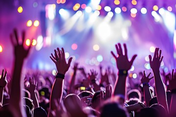 Crowd of people partying raving music concert festival night club clubbing fun dj techno electronic music dancing dance entertainment excited young pop rock nightlife entertainment event spotlights