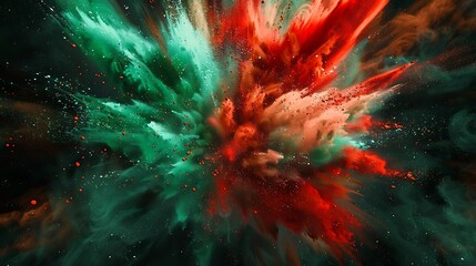 Green and red color explosion on transparent, dramatic and vivid.
